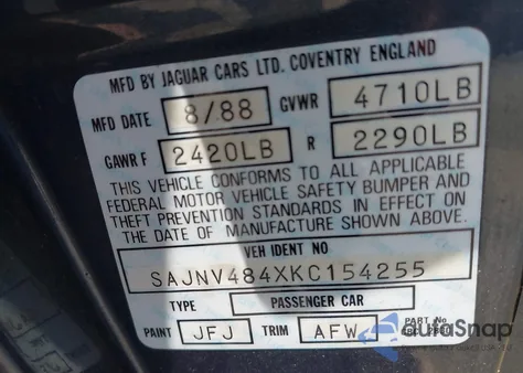 1989 Jaguar Xjs z USA, uszkodzony, nr VIN SAJNV484XKC154255